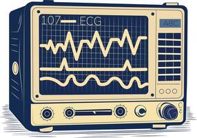 A vintage illustration of ecg monitor machine vector