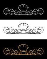 Ornate Shell or chef cap Motif with Waves or tentacles in Three Color Variations vector