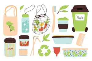 Zero waste set. Collection of environmental elements. illustration.Flat style. Recyclable bio items. vector