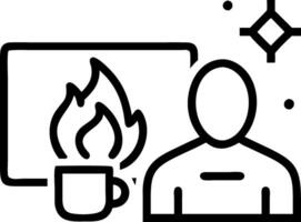Abstract glowing digital fireplace with person sipping hot cocoa vector
