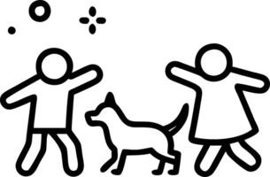 Candid children playing in the snow with a dog vector