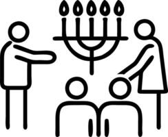 Candid shot of family lighting the menorah at home holiday gathering vector