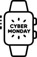 Close up of glowing smartwatch displaying Cyber Monday deals vector