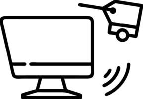 Desktop computer with floating holographic icons and copy space vector