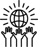 Digital abstract glowing globe with raised hands symbolizing global unity for Human Rights Day vector