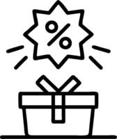 Floating gift box and glowing discount label podium with copy space vector