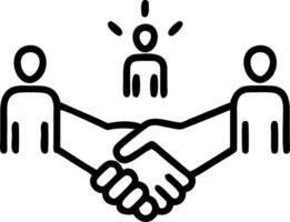 Floating holographic handshake symbol with glowing figures copy space vector