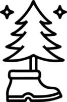 Floating holographic pine tree and glowing winter boots with copy space vector