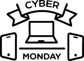 Glossy background with floating tech devices and glowing Cyber Monday banner vector