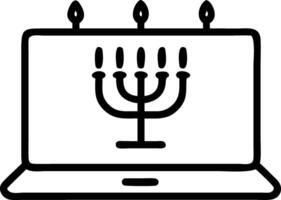Glossy laptop with holographic menorah and candles isolated white balance vector