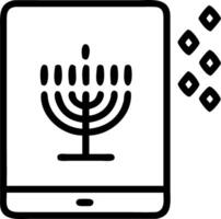 Glossy tablet with holographic menorah and Hanukkah donuts isolated white background vector