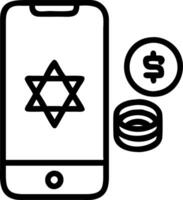 Glossy smartphone with holographic Hanukkah coins and Star of David isolated white vector