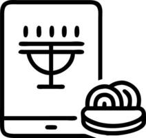 Glossy tablet with holographic menorah and Hanukkah donuts isolated white background vector