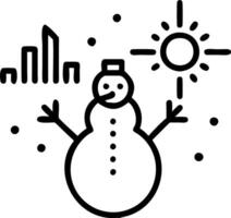 Glowing figure building a snowman in an abstract winter cityscape vector