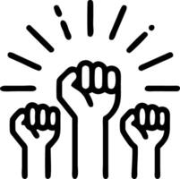 Glowing abstract raised hands with digital light rays representing human rights advocacy vector