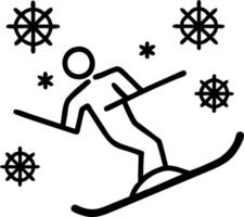 Glowing figure skiing down a radiant mountain with abstract snowflakes vector