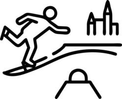 Glowing skier jumping over a radiant bridge in a neon winter cityscape vector