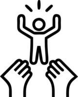 Holographic human rights badge with floating hands copy space below vector
