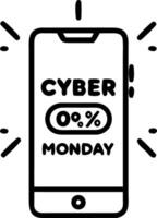 Isolated glowing smartphone with floating sale notifications for Cyber Monday vector