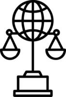 Podium with a glowing globe and scales of justice symbolizing global fairness with ample copy space vector