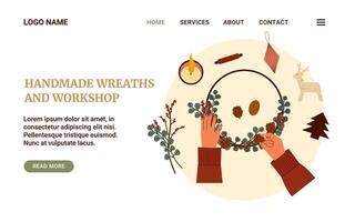Handmade Wreath Workshop Website Landing Page vector