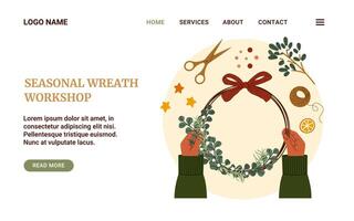 Seasonal Wreath Making Workshop web banner template vector