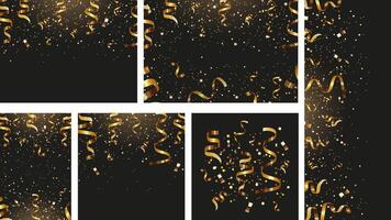 Golden Confetti and Streamers Background Set vector