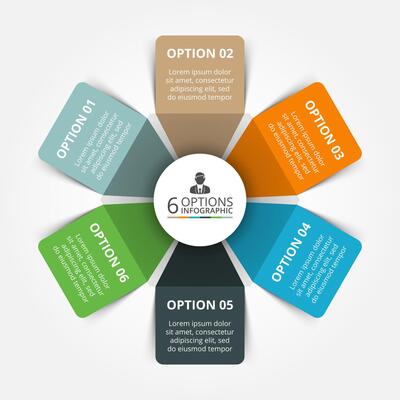 Elements for infographic. Template for cycle diagram, graph, presentation and round chart. Business concept with 6 options, parts, steps or processes. Abstract background.