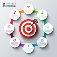 Infographic design template with target. Business concept with options, parts, steps or processes. Can be used for workflow layout, diagram, number options, web design. Data visualization. vector