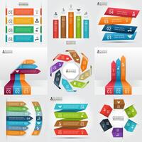 Arrows and stripes infographics set. Business concept with 3, 4, 5, 6, 7 and 8 options, parts, steps or processes. Can be used for workflow layout, diagram, number options, web design. vector