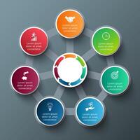 Heptagon with circles for infographic. Template for cycle diagram, graph, presentation and round chart. Business concept with 7 options, parts, steps or processes. Data visualization. vector