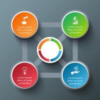 Square with circles for infographic. Template for cycle diagram, graph, presentation and round chart. Business concept with 4 options, parts, steps or processes. Data visualization. vector