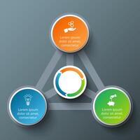 Triangle with circles for infographic. Template for cycle diagram, graph, presentation and round chart. Business concept with 3 options, parts, steps or processes. Data visualization. vector