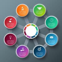 Octagon with circles for infographic. Template for cycle diagram, graph, presentation and round chart. Business concept with 8 options, parts, steps or processes. Data visualization. vector