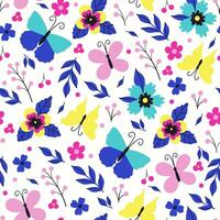 Seamless pattern with butterflies and flowers on a white background. graphics. vector