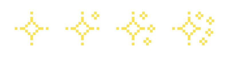 Pixel star set. 8-bit stars. Pixelated stars. Shiny stars pixel art icon set. Sparkling stars pixel art. vector