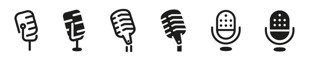 Microphone icon set. Audio equipment. Silhouette style icons. vector