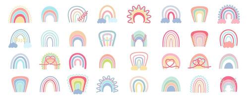 Boho rainbows set. Collection of hand drawn boho rainbows. Doodle rainbow collection. Cartoon rainbows vector