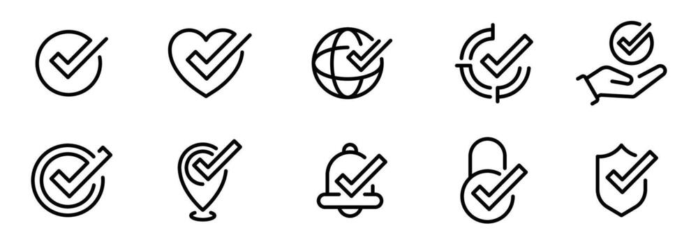 Black checkmark icon set. Flat black tick icons. Check mark icon set. Check mark icons. Checkmark collection. vector