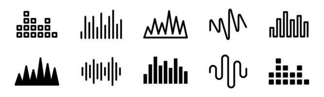 Sound waves. Soundtrack pulse. Sound wave icons. Soundwaves Icons. Audio frequency. Equalizer icons. EPS 10 vector