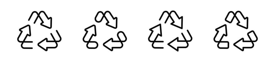 Recycle icons. Reuse, refresh. recycle, rotate, reload symbols. Recycle linear arrows collection. Flat black arrows set. Rotation arrow icon. EPS 10 vector