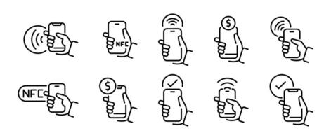 NFC technology. Near field communication. NFC icons. Contactless payment icons. Wireless pay. vector