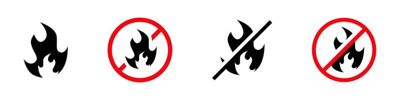 Fire forbidden symbols set. No fire icon set. Fire ban icon signs collections. EPS 10 vector