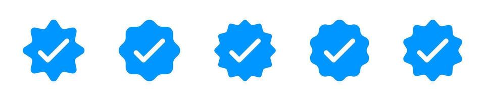 Verified badges. Verified badge icons. Verification symbol set. Social media account verification icons. Blue check mark icon. Profile verified badge. EPS 10 vector