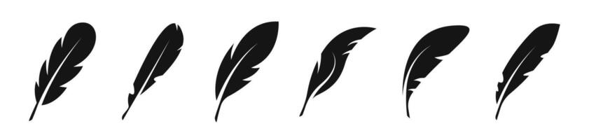 Feather silhouette. Bird feather icon set. Feather icons. EPS 10 vector