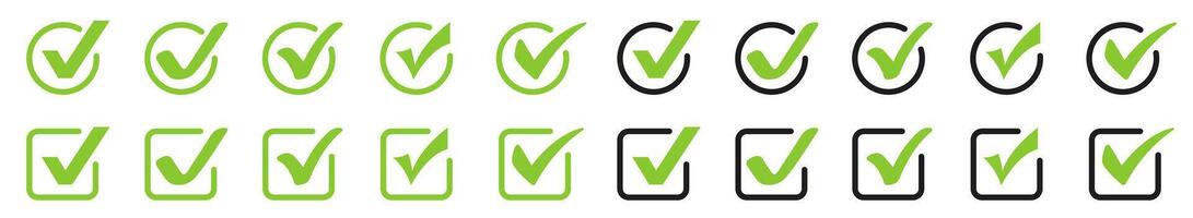 Green check mark icons. Check mark icon set. Correct vote isolated symbols. vector