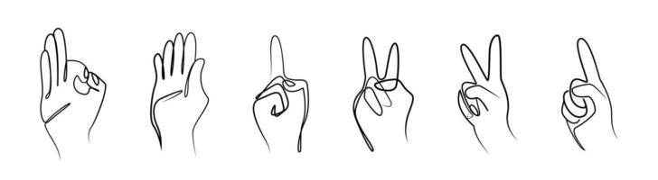 Hand gestures line icon set. Gesturing. Sign language. Continuous line hand gestures. graphic EPS 10 vector