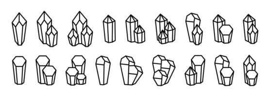 Mineral rock icon set. Gemstone line icons. Diamond shapes collection. Crystal black flat line icon set. graphic flat line icons EPS 10 vector