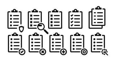 Paper holders collection. Clipboard icon set. Checklist clipboard icon. Check list sign isolated on white background. Clip board or pad symbol. EPS 10 vector