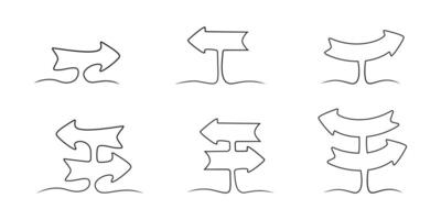 Road direction arrows signs collection. Continuous line drawing arrows set. One line art arrows. graphic. EPS 10 vector